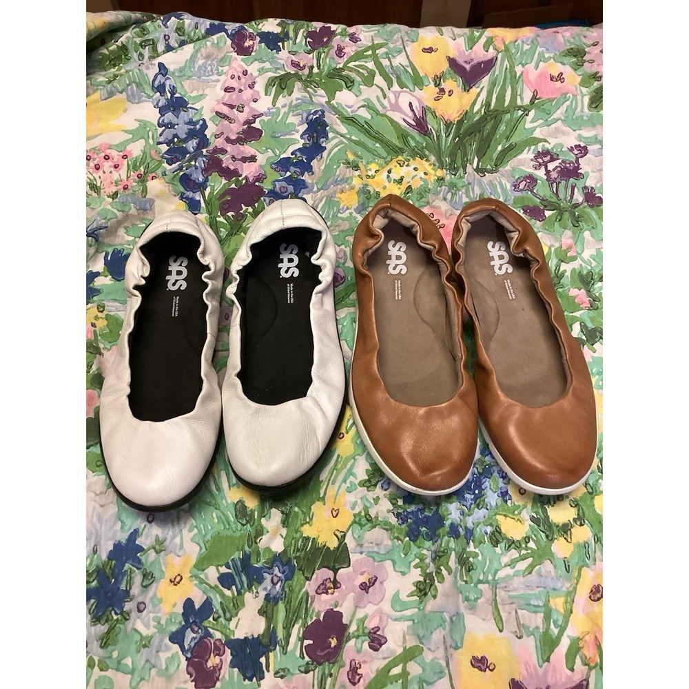 Lot Of 2 SAS Radiant Ballet Leather Flats Hazel Tan & White Womens 7M Slip On